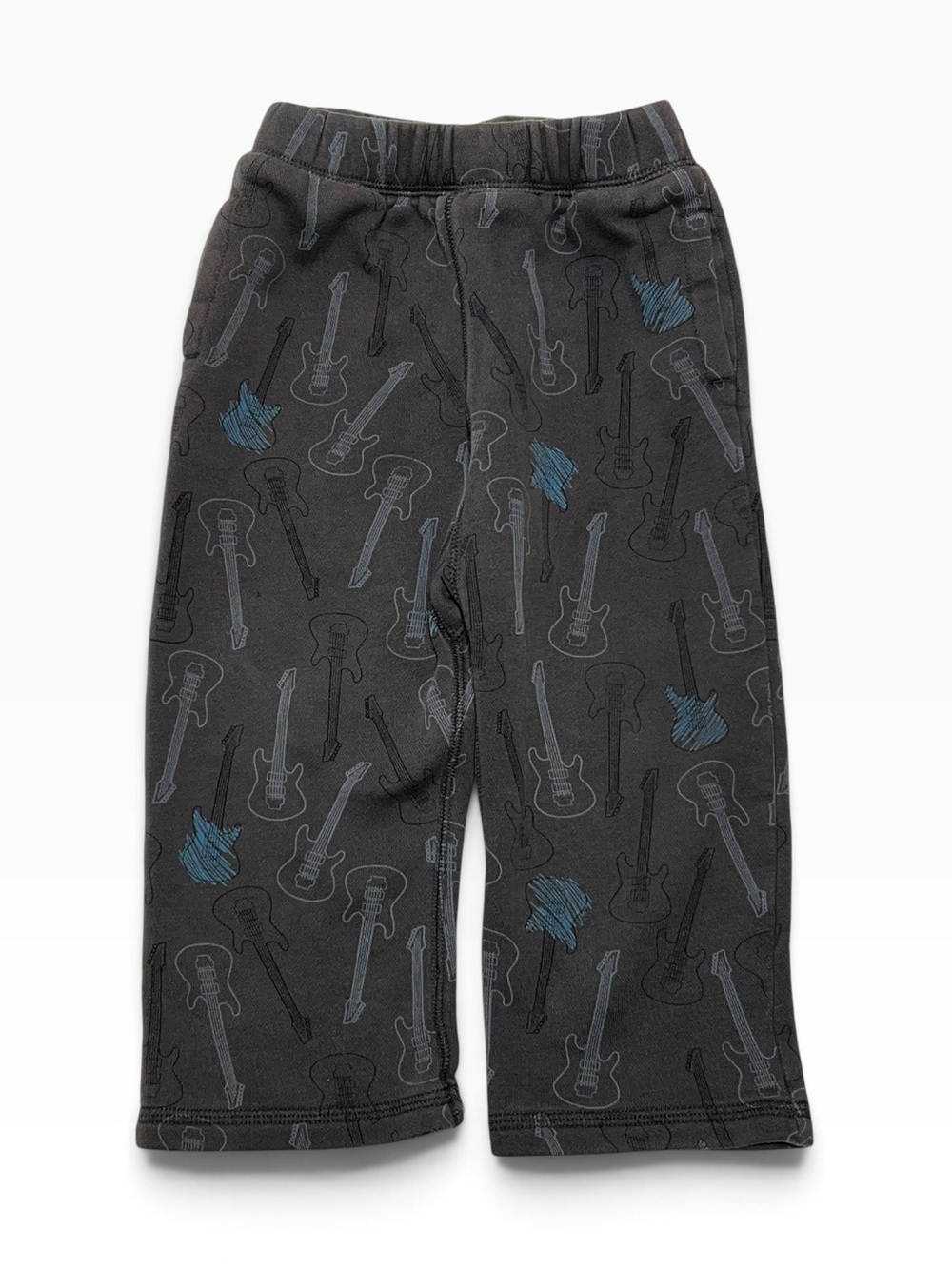 Joe Fresh Dark Gray Guitar-Print Joggers with Blue Accents